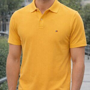 Tommy Hilfiger Mens Custom Fit Pique Polo Shirt Yellow XL Short Sleeve Logo